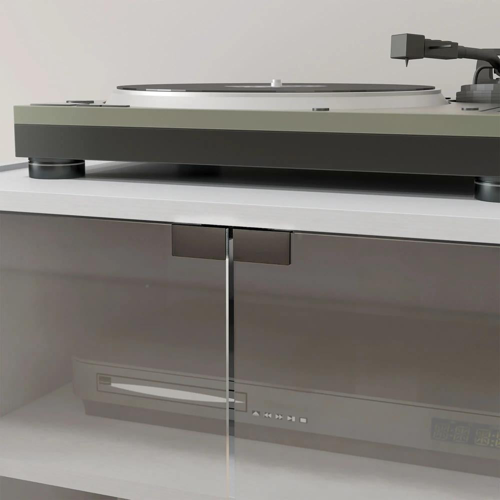 HOMCOM 4-Tier Hi-Fi Stand, Record Player Stand with Adjustable Shelves and Push-to-Open Glass Doors Additional View 9