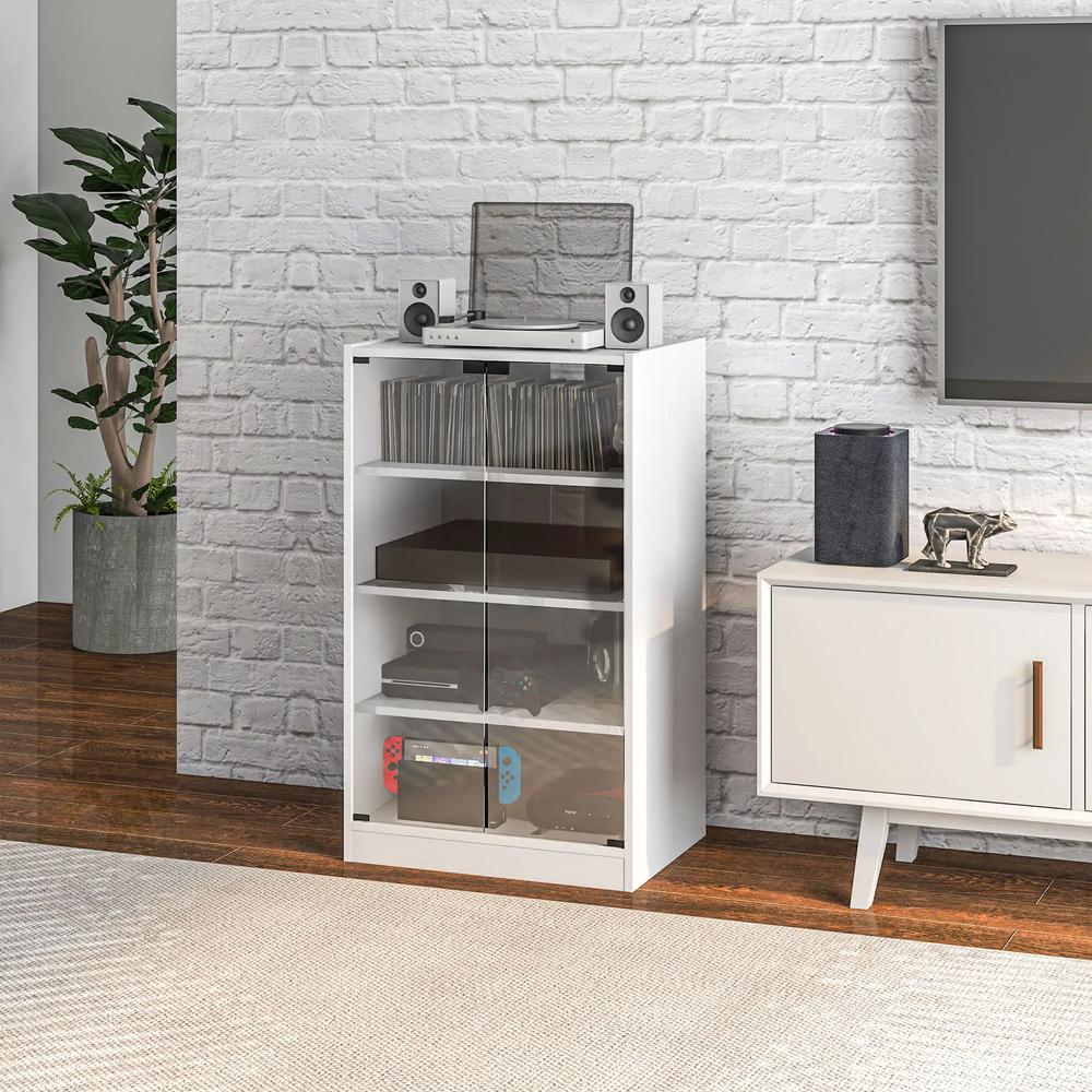 HOMCOM 4-Tier Hi-Fi Stand, Record Player Stand with Adjustable Shelves and Push-to-Open Glass Doors Additional View 10
