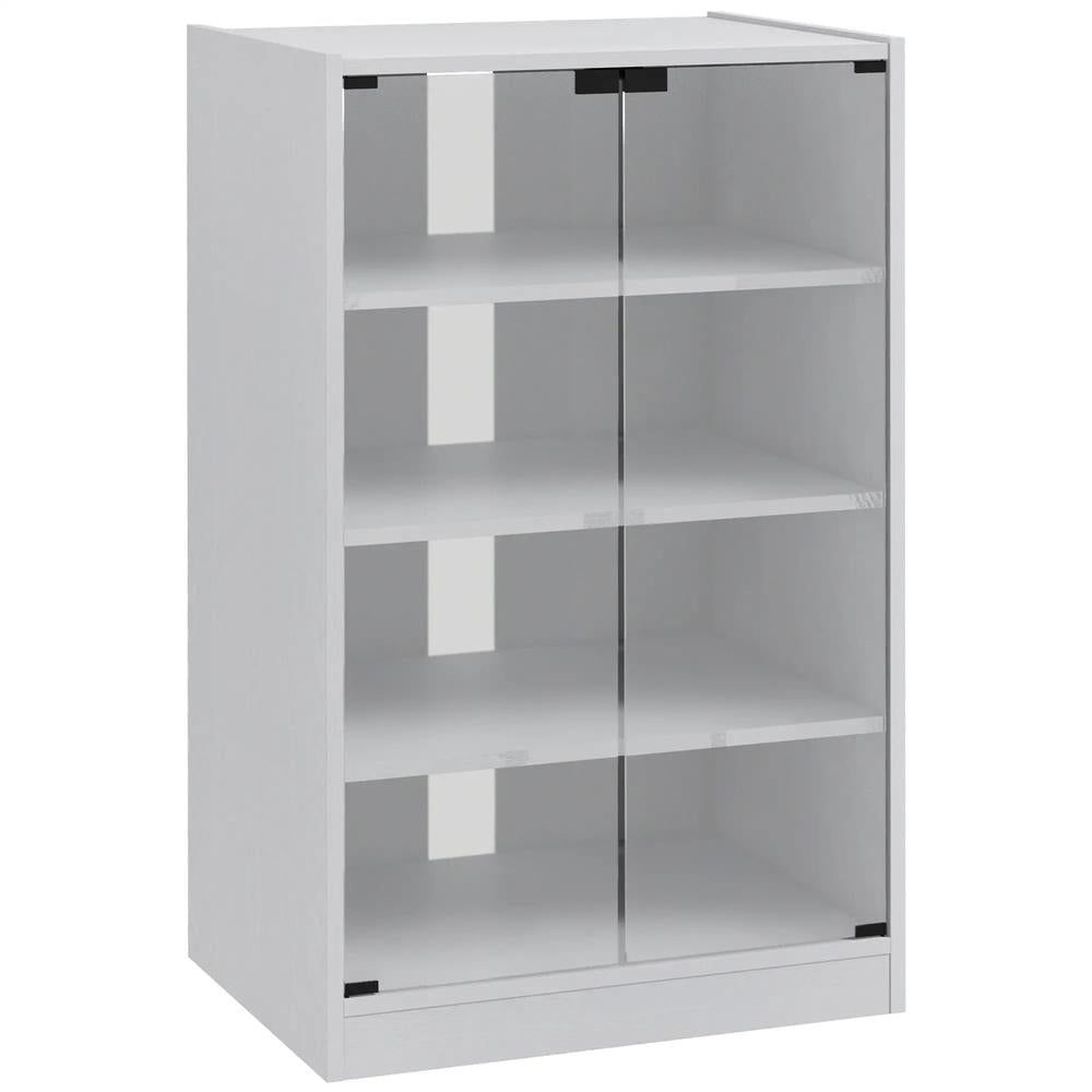 HOMCOM 4-Tier Hi-Fi Stand, Record Player Stand with Adjustable Shelves and Push-to-Open Glass Doors
