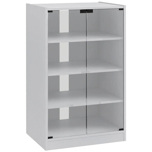 HOMCOM 4-Tier Hi-Fi Stand, Record Player Stand with Adjustable Shelves and Push-to-Open Glass Doors