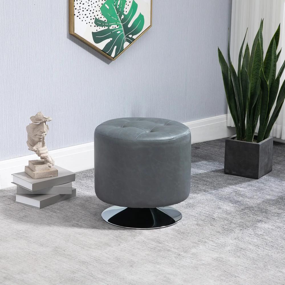 HOMCOM 360&deg; Swivel Foot Stool Round PU Ottoman with Thick Sponge Padding and Solid Steel Base, Grey Additional View 2
