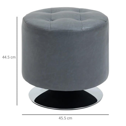 HOMCOM 360&deg; Swivel Foot Stool Round PU Ottoman with Thick Sponge Padding and Solid Steel Base, Grey Additional View 3