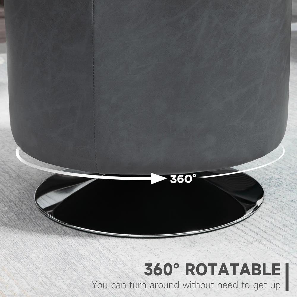 HOMCOM 360&deg; Swivel Foot Stool Round PU Ottoman with Thick Sponge Padding and Solid Steel Base, Grey Additional View 4