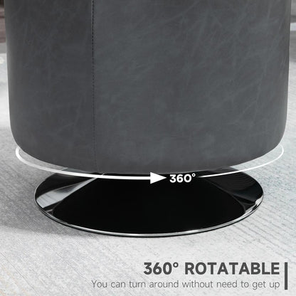 HOMCOM 360&deg; Swivel Foot Stool Round PU Ottoman with Thick Sponge Padding and Solid Steel Base, Grey Additional View 4