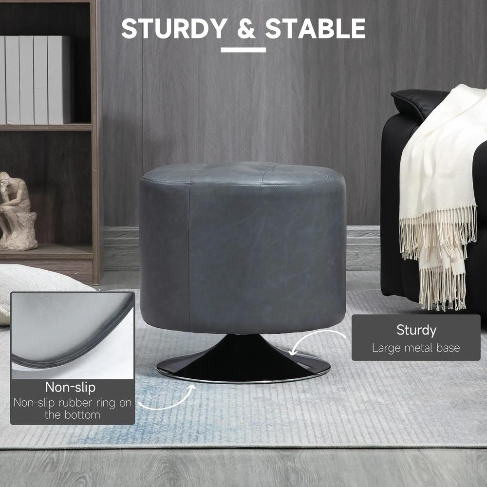 HOMCOM 360&deg; Swivel Foot Stool Round PU Ottoman with Thick Sponge Padding and Solid Steel Base, Grey Additional View 6