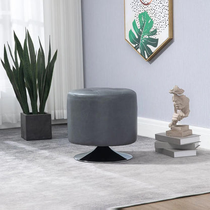 HOMCOM 360&deg; Swivel Foot Stool Round PU Ottoman with Thick Sponge Padding and Solid Steel Base, Grey Additional View 8