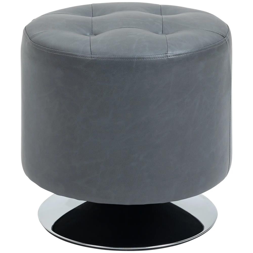 HOMCOM 360&deg; Swivel Foot Stool Round PU Ottoman with Thick Sponge Padding and Solid Steel Base, Grey