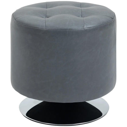 HOMCOM 360&deg; Swivel Foot Stool Round PU Ottoman with Thick Sponge Padding and Solid Steel Base, Grey