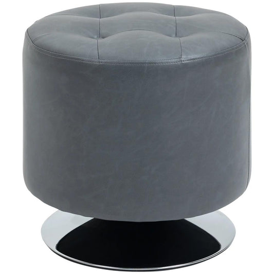 HOMCOM 360&deg; Swivel Foot Stool Round PU Ottoman with Thick Sponge Padding and Solid Steel Base, Grey