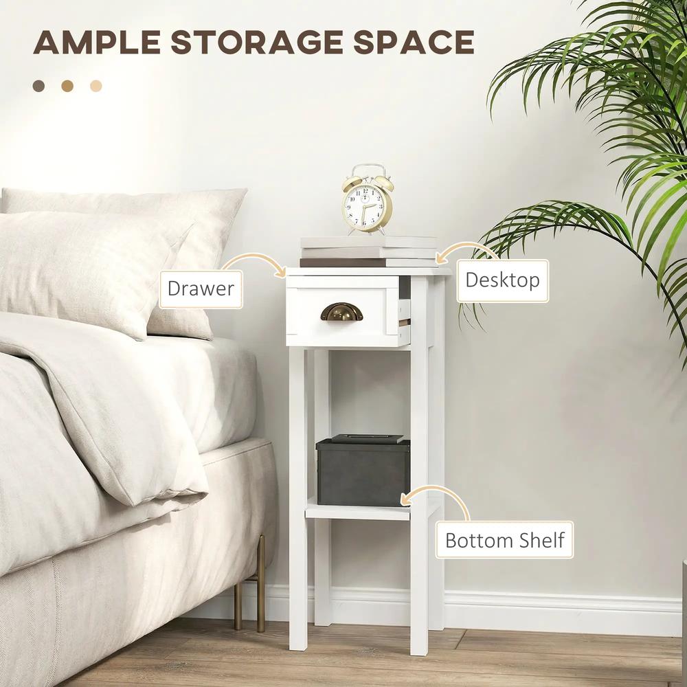 HOMCOM 2-Tier Side Tables Set of 2 with Drawer and Shelf, 2 Pieces Bedside Tables for Living Room and Hallway, White Additional View 4