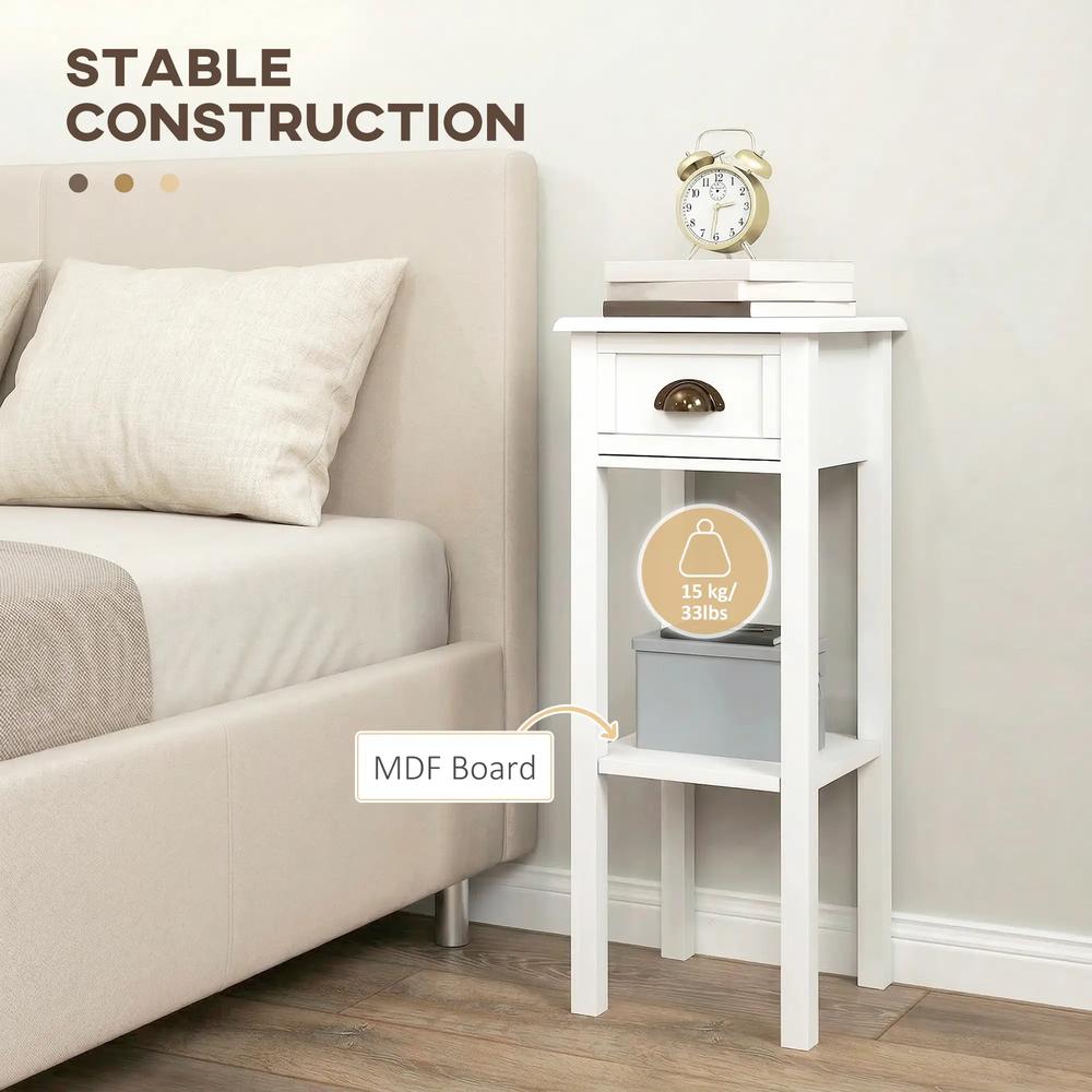 HOMCOM 2-Tier Side Tables Set of 2 with Drawer and Shelf, 2 Pieces Bedside Tables for Living Room and Hallway, White Additional View 5