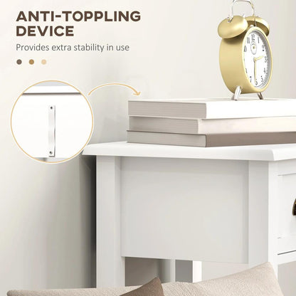 HOMCOM 2-Tier Side Tables Set of 2 with Drawer and Shelf, 2 Pieces Bedside Tables for Living Room and Hallway, White Additional View 6