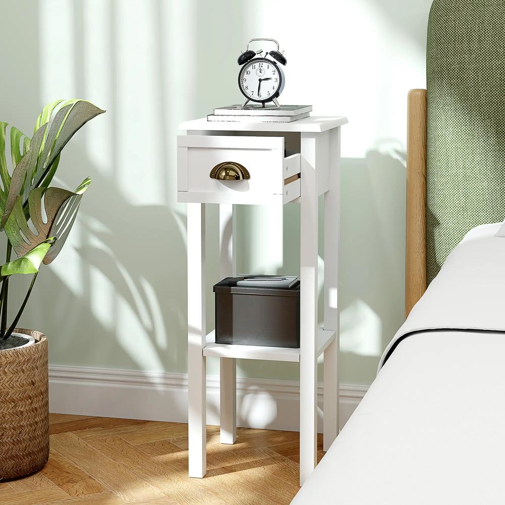 HOMCOM 2-Tier Side Tables Set of 2 with Drawer and Shelf, 2 Pieces Bedside Tables for Living Room and Hallway, White Additional View 7