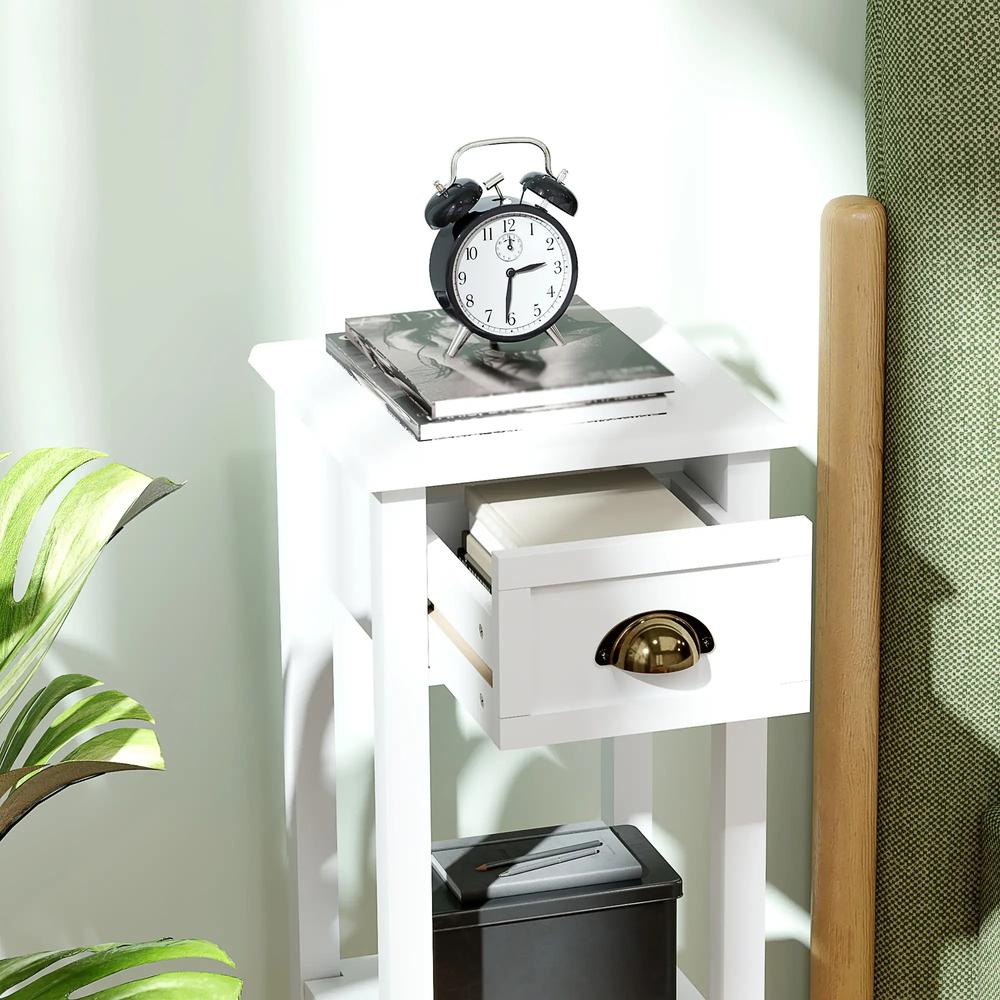 HOMCOM 2-Tier Side Tables Set of 2 with Drawer and Shelf, 2 Pieces Bedside Tables for Living Room and Hallway, White Additional View 9