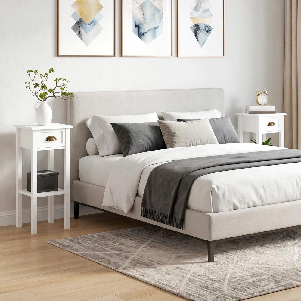 HOMCOM 2-Tier Side Tables Set of 2 with Drawer and Shelf, 2 Pieces Bedside Tables for Living Room and Hallway, White Additional View 10
