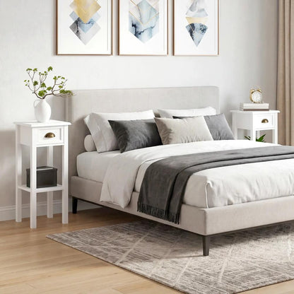 HOMCOM 2-Tier Side Tables Set of 2 with Drawer and Shelf, 2 Pieces Bedside Tables for Living Room and Hallway, White Additional View 10