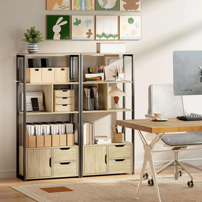 HOMCOM 4-Tier Bookcase, Bookshelf with 1 Cabinet and 2 Drawers for Living Room, Bedroom, Study, Natural Wood Additional View 8