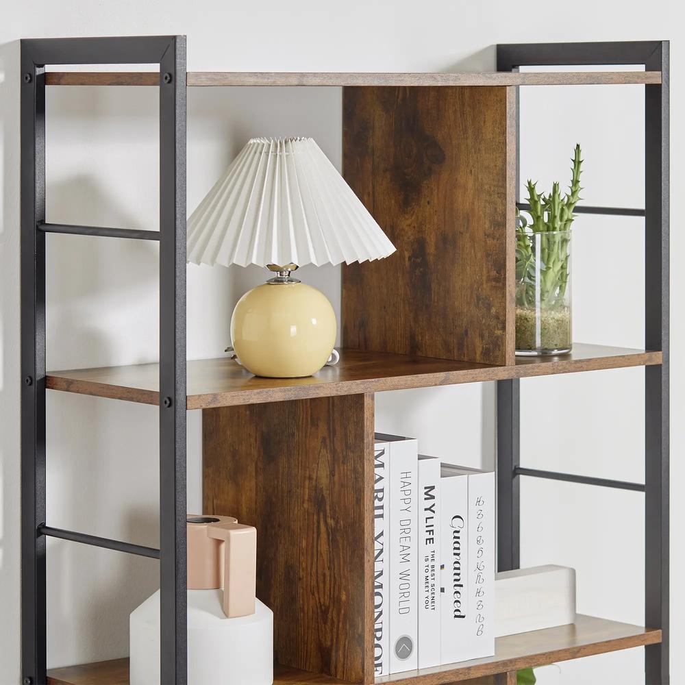 HOMCOM Industrial Storage Unit, 5 Tiers Bookcase with Open Compartments for Office Living Room, Bedroom, Rustic Brown and Black Additional View 11