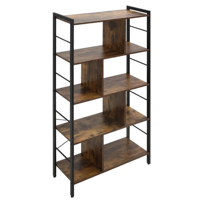 HOMCOM Industrial Storage Unit, 5 Tiers Bookcase with Open Compartments for Office Living Room, Bedroom, Rustic Brown and Black Additional View 13