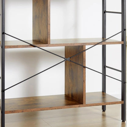 HOMCOM Industrial Storage Unit, 5 Tiers Bookcase with Open Compartments for Office Living Room, Bedroom, Rustic Brown and Black Additional View 9