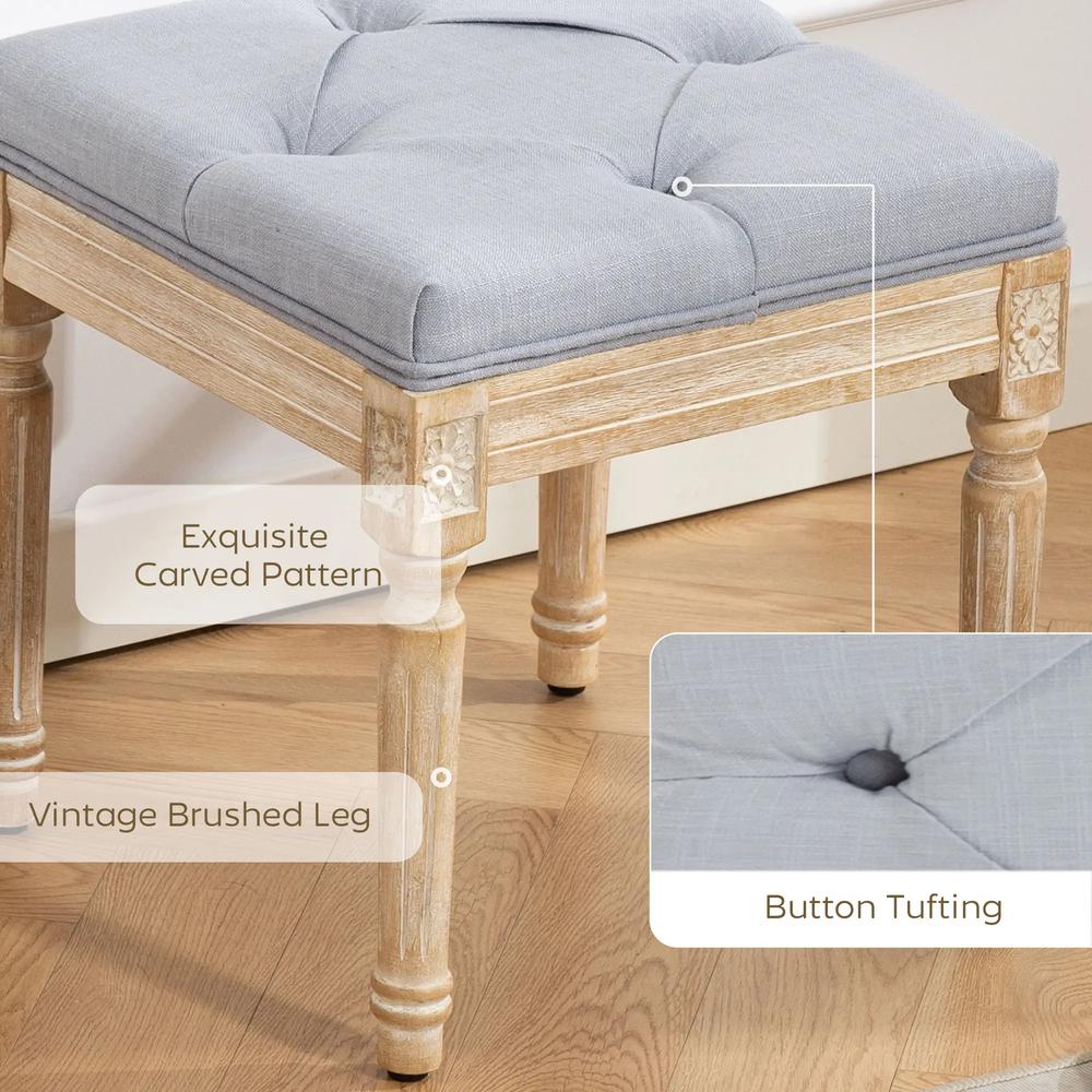 HOMCOM Vintage Foot Stool, Tufted Square Footrest with Wood Legs, Light Grey Additional View 4