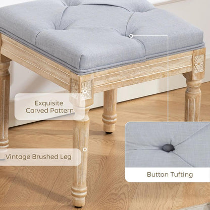 HOMCOM Vintage Foot Stool, Tufted Square Footrest with Wood Legs, Light Grey Additional View 4