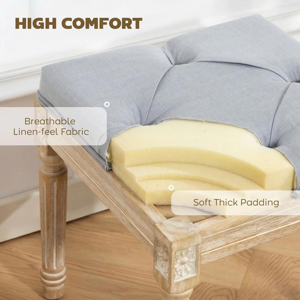 HOMCOM Vintage Foot Stool, Tufted Square Footrest with Wood Legs, Light Grey Additional View 5