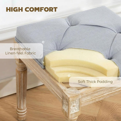 HOMCOM Vintage Foot Stool, Tufted Square Footrest with Wood Legs, Light Grey Additional View 5