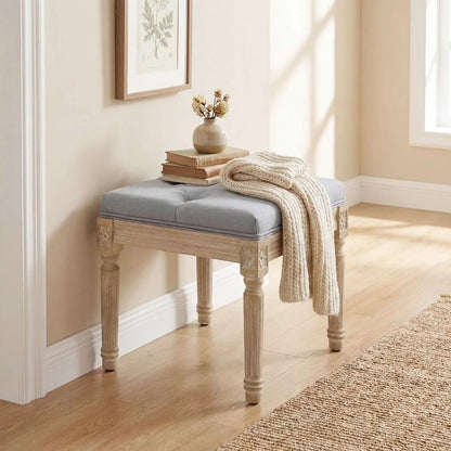 HOMCOM Vintage Foot Stool, Tufted Square Footrest with Wood Legs, Light Grey Additional View 9