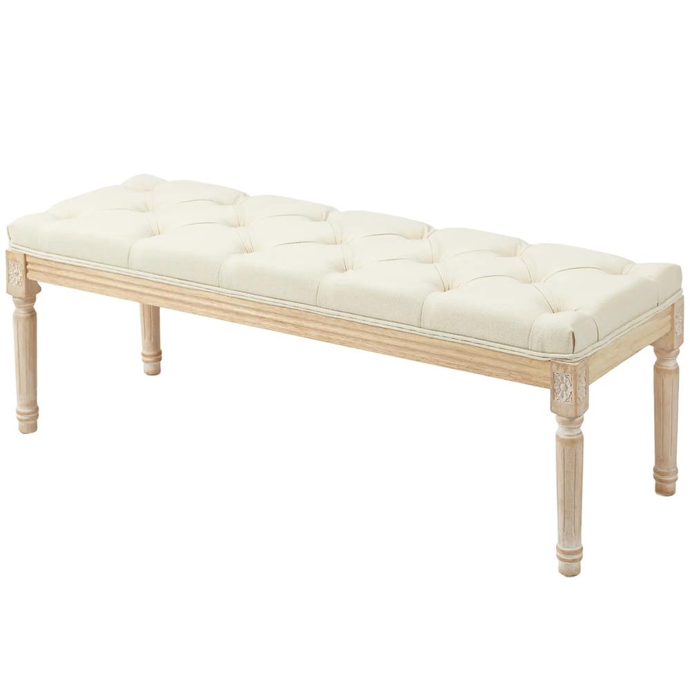 HOMCOM Vintage Wooden Bed End Bench - Cream White Additional View 11