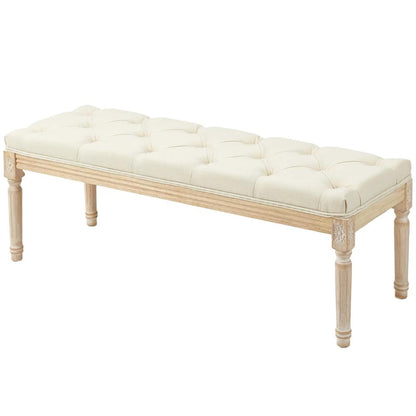 HOMCOM Vintage Wooden Bed End Bench - Cream White Additional View 11