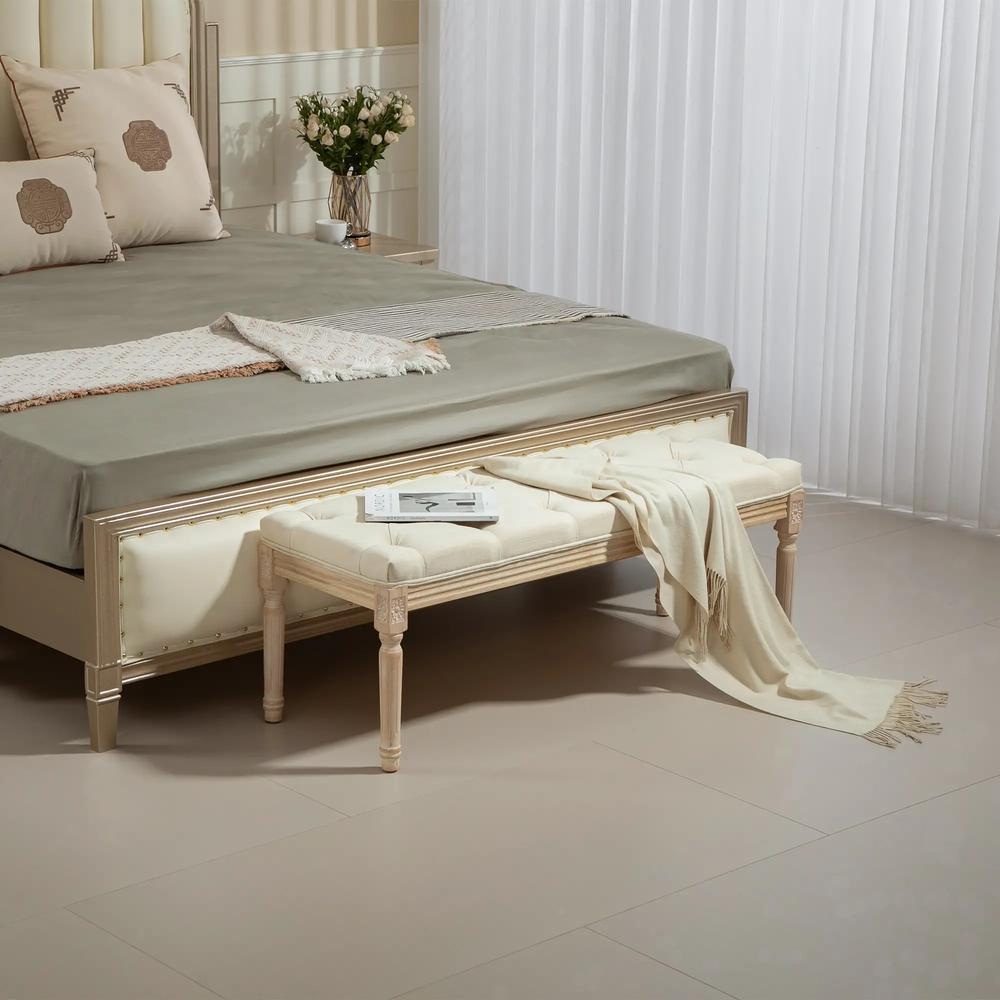 HOMCOM Vintage Wooden Bed End Bench - Cream White Additional View 2
