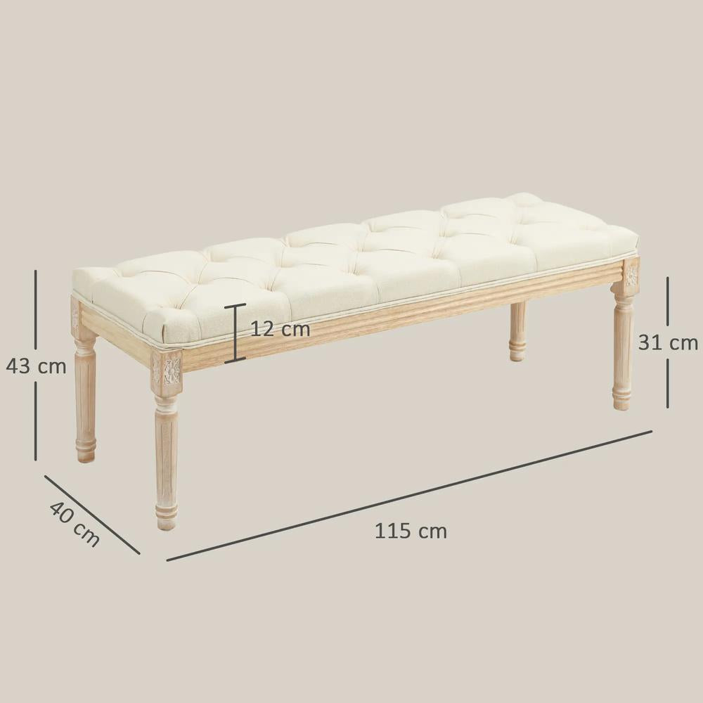 HOMCOM Vintage Wooden Bed End Bench - Cream White Additional View 3