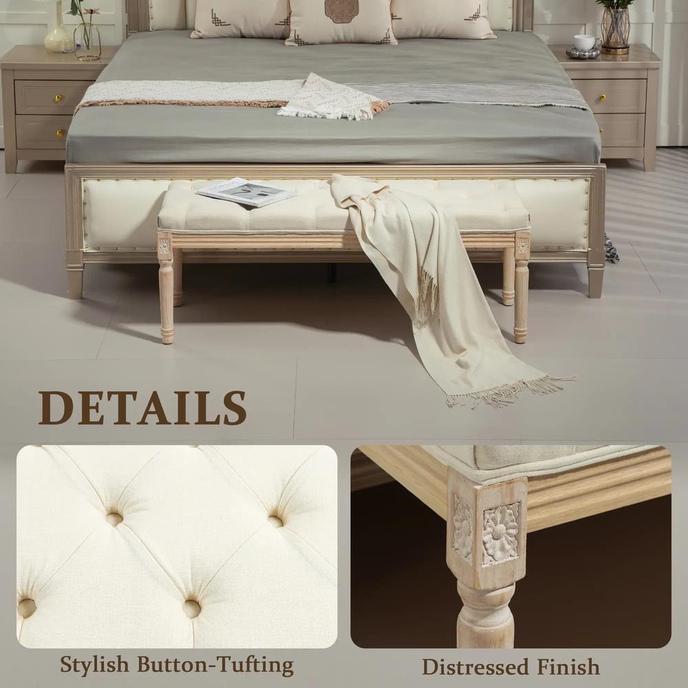 HOMCOM Vintage Wooden Bed End Bench - Cream White Additional View 4