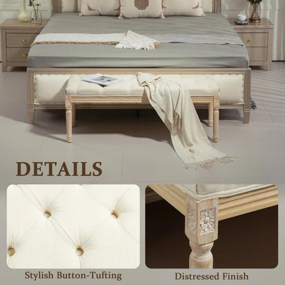 HOMCOM Vintage Wooden Bed End Bench - Cream White Additional View 4