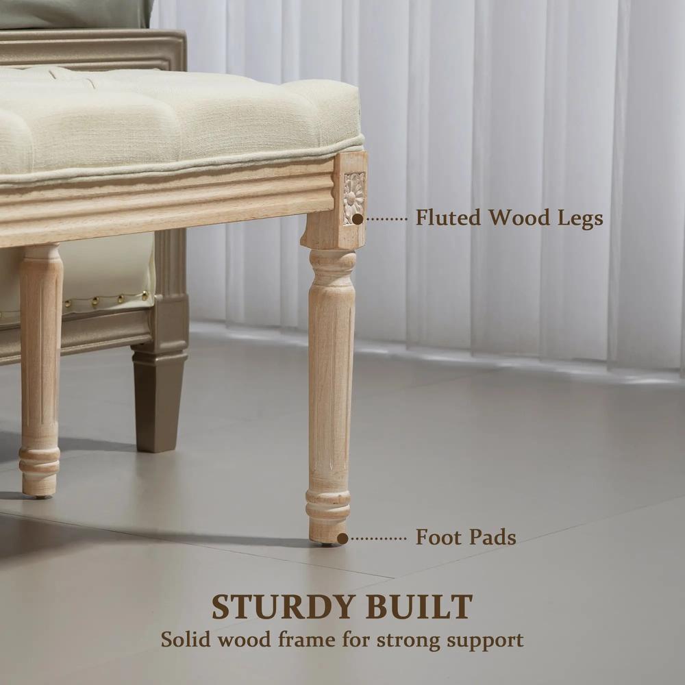 HOMCOM Vintage Wooden Bed End Bench - Cream White Additional View 5