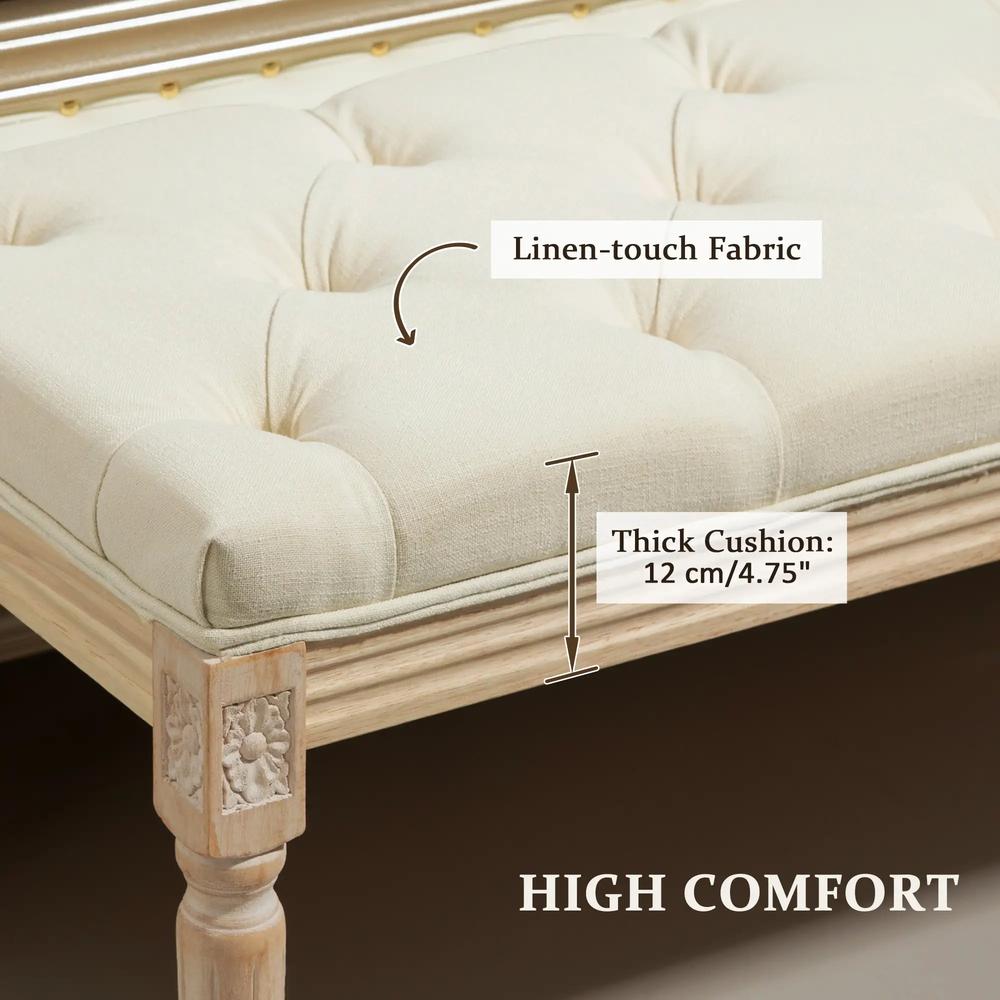 HOMCOM Vintage Wooden Bed End Bench - Cream White Additional View 6