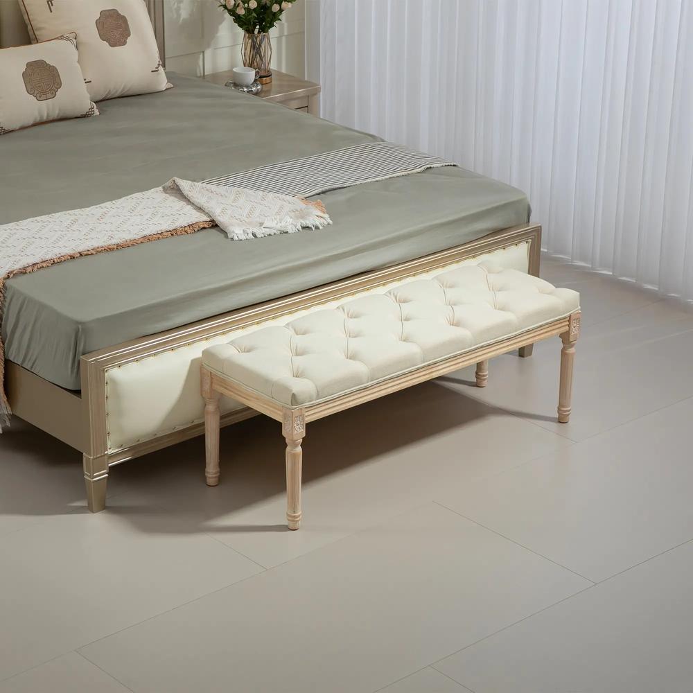 HOMCOM Vintage Wooden Bed End Bench - Cream White Additional View 7