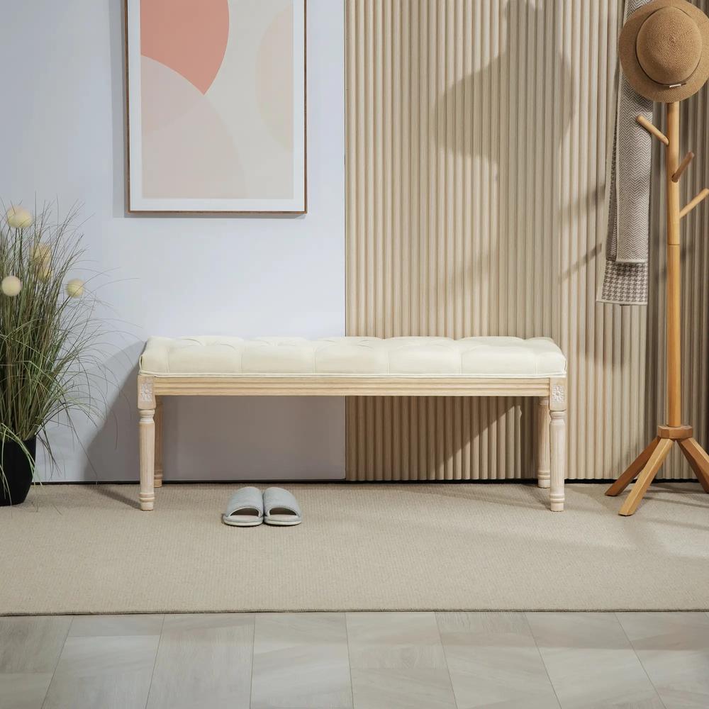 HOMCOM Vintage Wooden Bed End Bench - Cream White Additional View 8