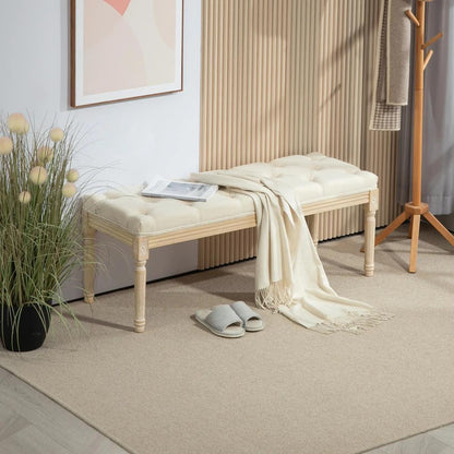 HOMCOM Vintage Wooden Bed End Bench - Cream White Additional View 10