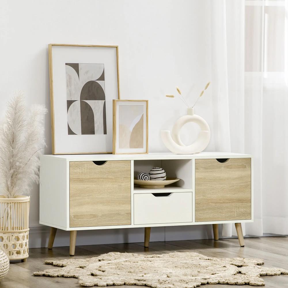 HOMCOM TV Unit Cabinet for TVs up to 50 Inches, TV Stand with Storage Cabinets and Drawer for Living Room and Bedroom, Natural Additional View 2