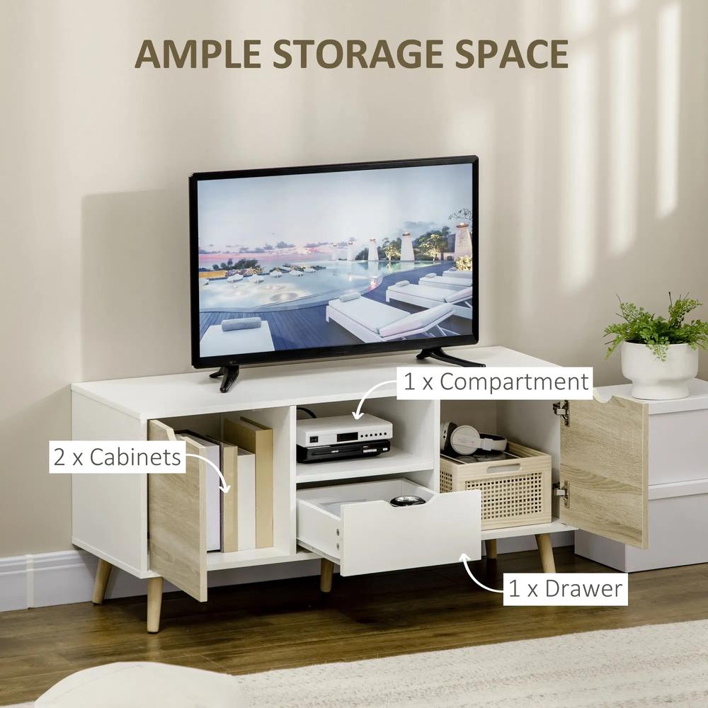 HOMCOM TV Unit Cabinet for TVs up to 50 Inches, TV Stand with Storage Cabinets and Drawer for Living Room and Bedroom, Natural Additional View 4