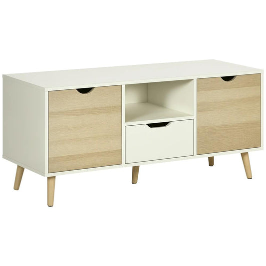 HOMCOM TV Unit Cabinet for TVs up to 50 Inches, TV Stand with Storage Cabinets and Drawer for Living Room and Bedroom, Natural