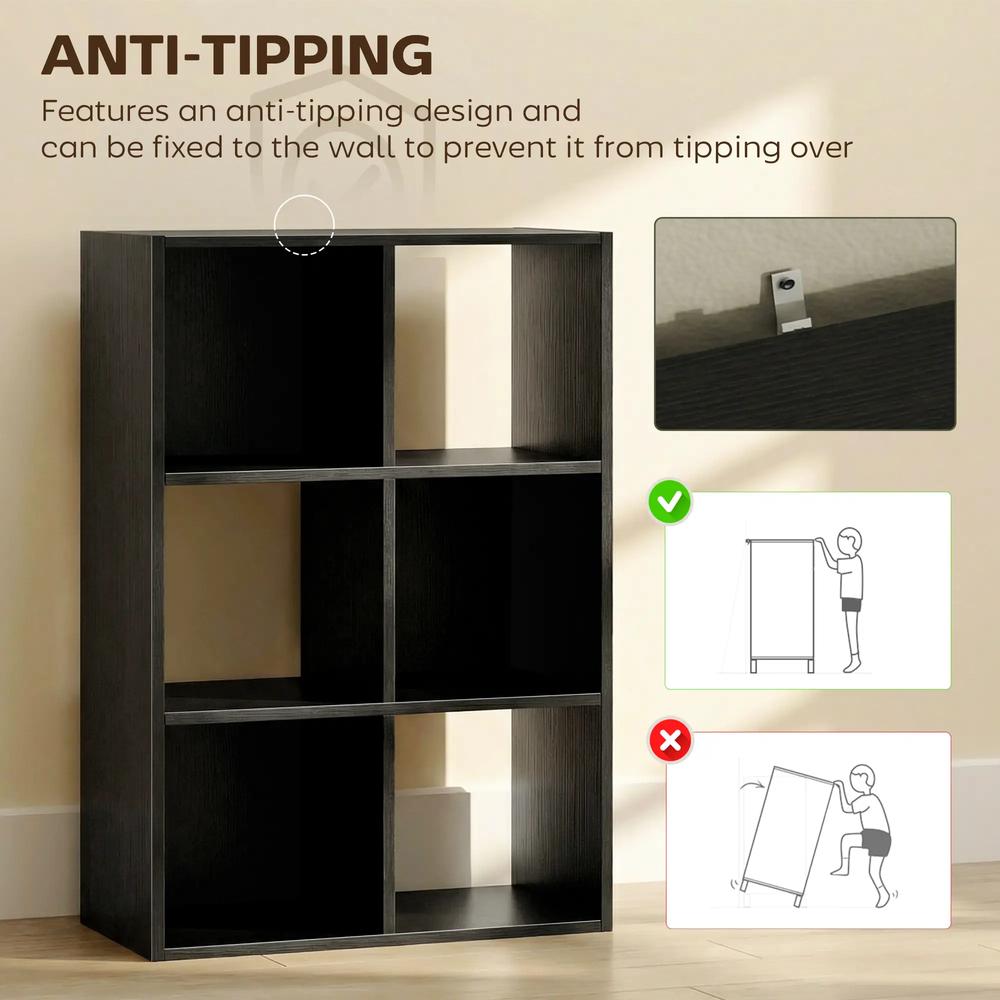 HOMCOM Industrial Style Storage Shelf, Bookcase, Bookshelf with 6 Compartments, for Living Room, Home Study Additional View 5