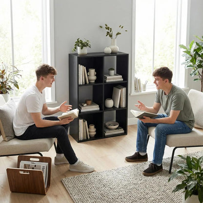 HOMCOM Industrial Style Storage Shelf, Bookcase, Bookshelf with 6 Compartments, for Living Room, Home Study Additional View 6