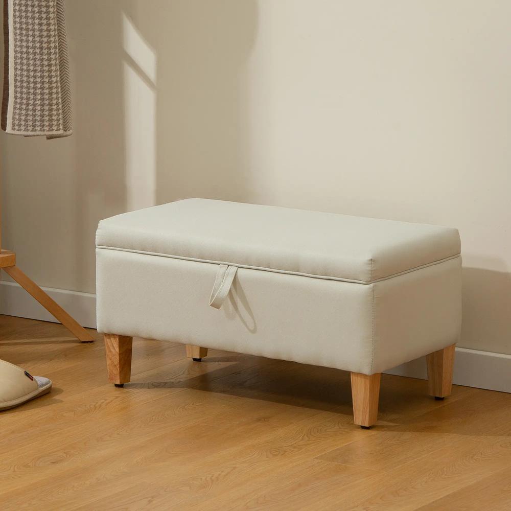 HOMCOM 30L Linen Storage Ottoman Padded Footstool with Rubberwood Legs for Storage Box, Bed End, Shoe Bench, Seating Additional View 13