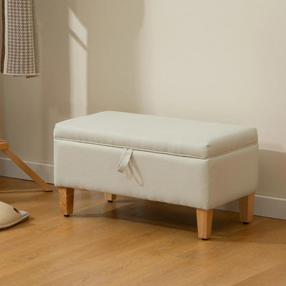 HOMCOM 30L Linen Storage Ottoman Padded Footstool with Rubberwood Legs for Storage Box, Bed End, Shoe Bench, Seating Additional View 13