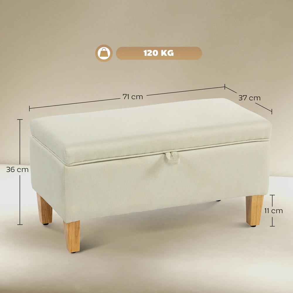 HOMCOM 30L Linen Storage Ottoman Padded Footstool with Rubberwood Legs for Storage Box, Bed End, Shoe Bench, Seating Additional View 14