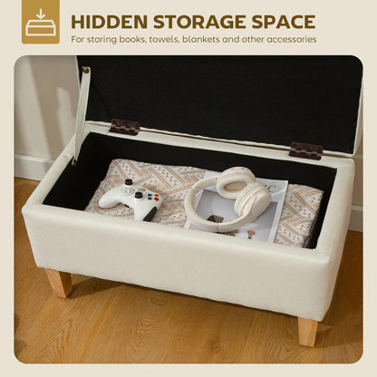 HOMCOM 30L Linen Storage Ottoman Padded Footstool with Rubberwood Legs for Storage Box, Bed End, Shoe Bench, Seating Additional View 15