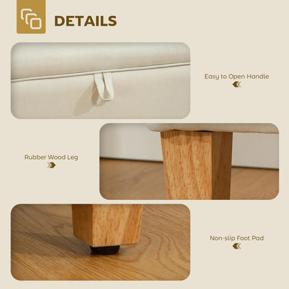 HOMCOM 30L Linen Storage Ottoman Padded Footstool with Rubberwood Legs for Storage Box, Bed End, Shoe Bench, Seating Additional View 17